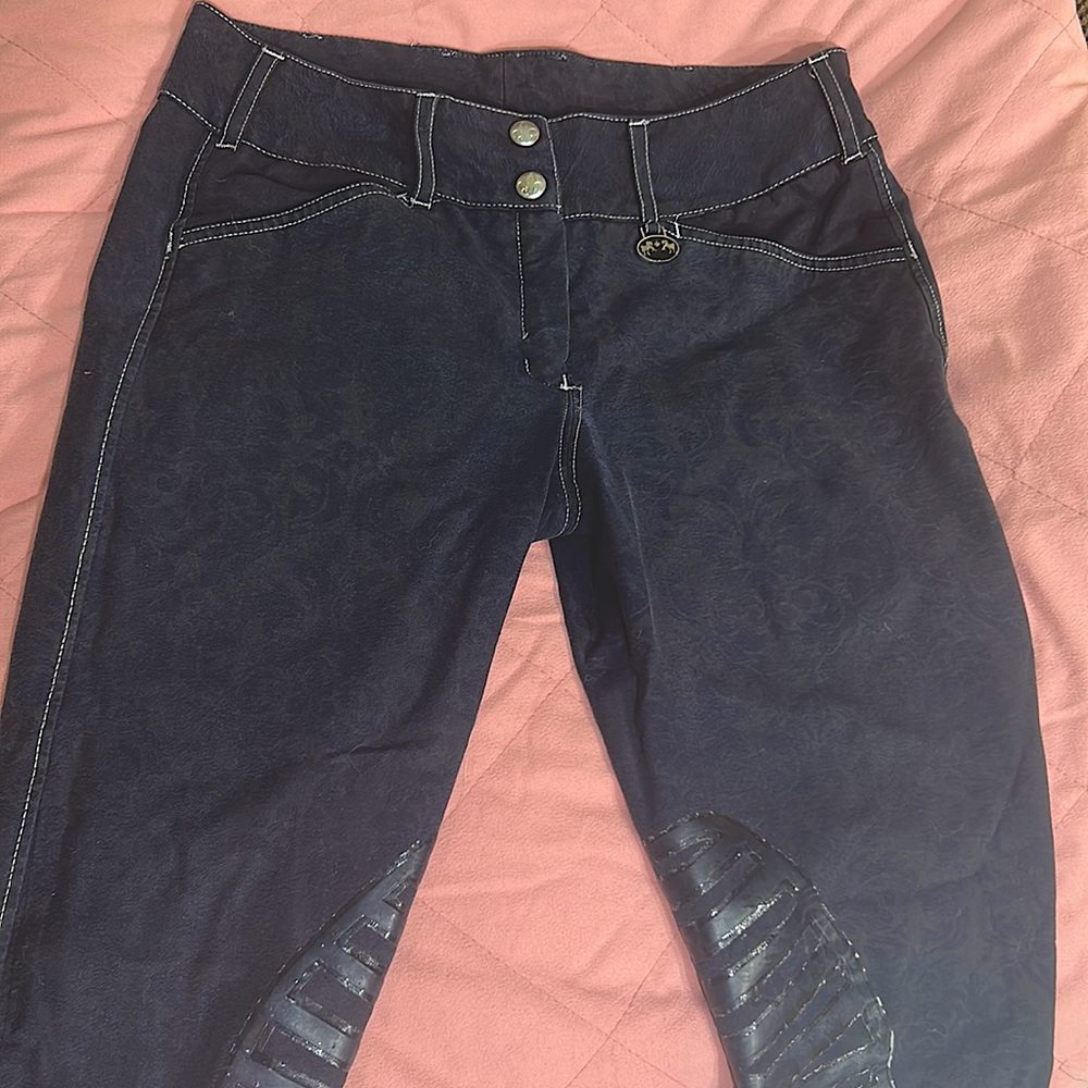 SIZE 26 EQUINE COUTURE navy riding breeches sock bottom nearly new riding pants